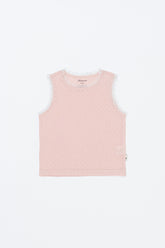 Flat lay of Avauma baked peach tank top for baby girls – breathable summer cotton knit